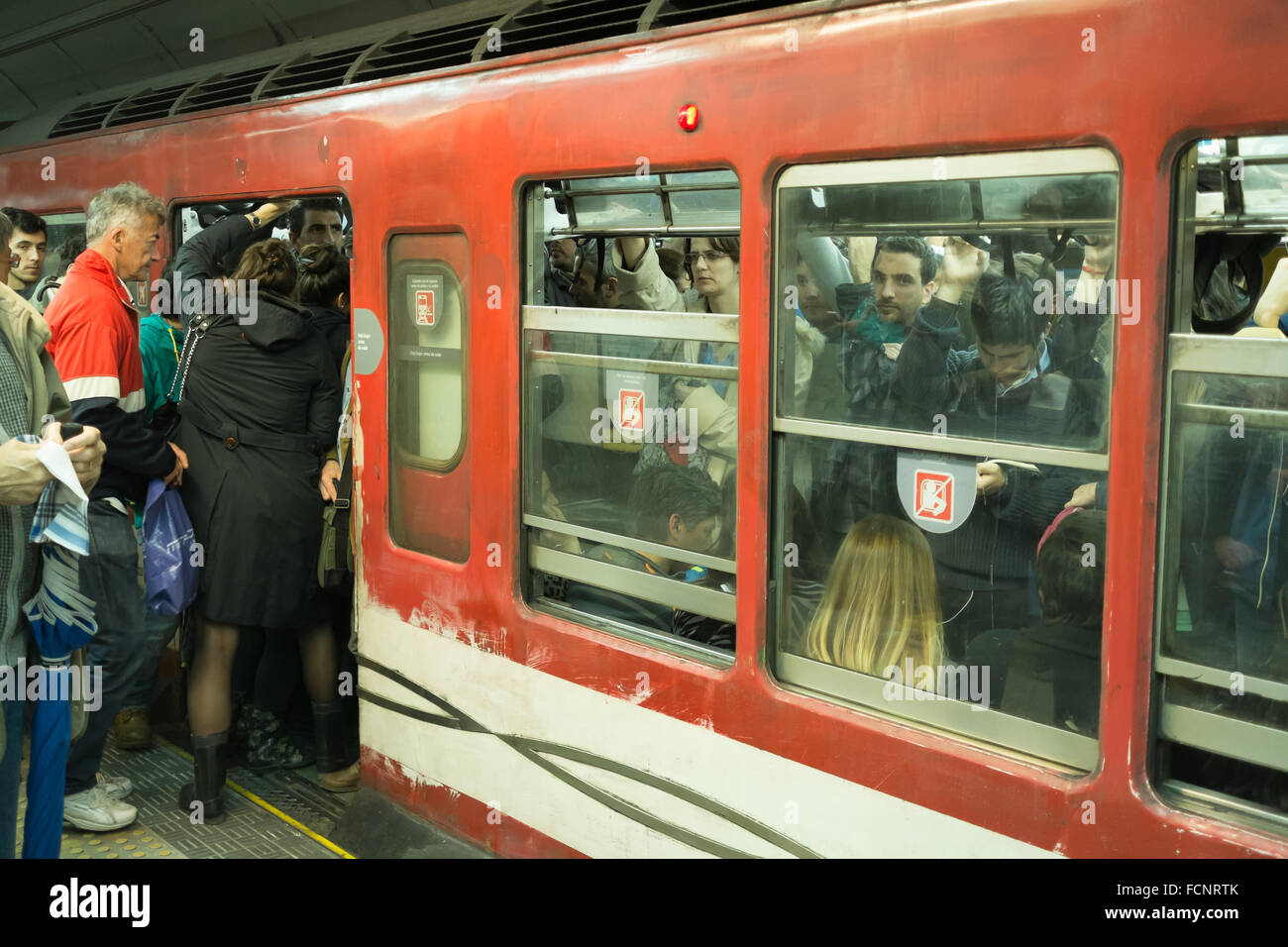 BUENOS AIRES, ARGENTINA - AUGUST 10 2015: Crowded subway  wagon at the evening rush hour. Stock Photo