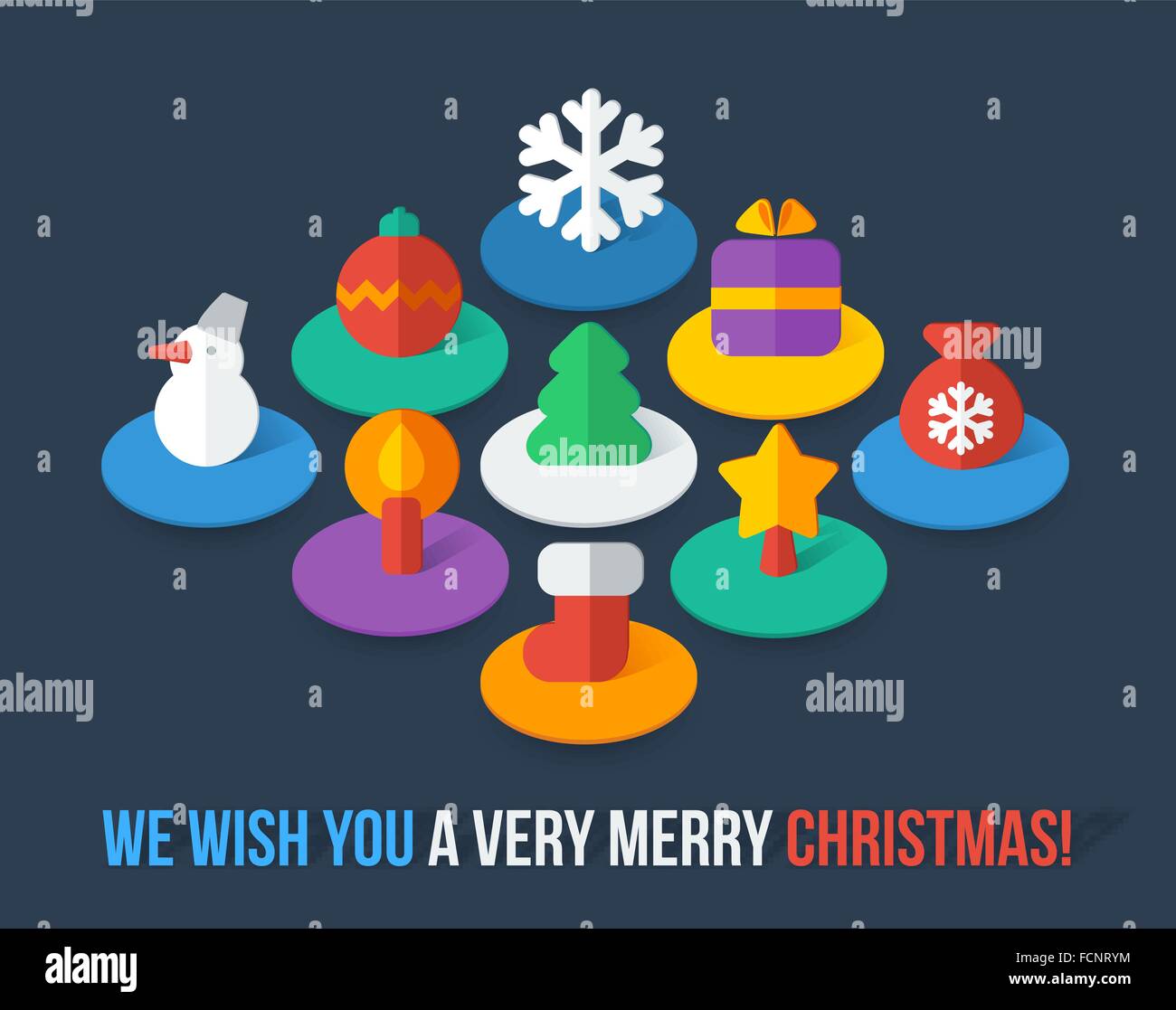 Set of isometric colorful Christmas flat icons Stock Vector Image & Art ...