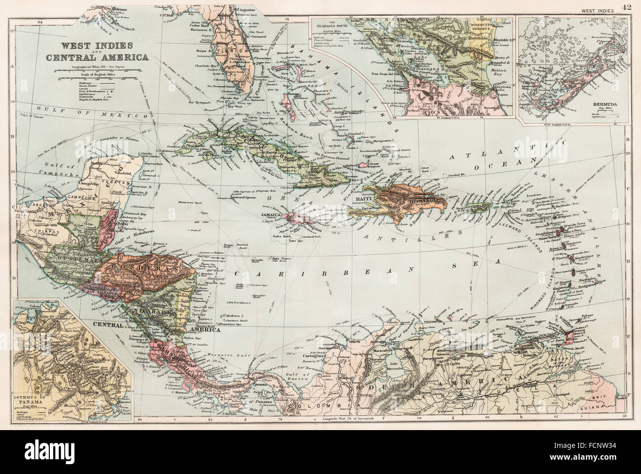 CARIBBEAN: West Indies and Central America; inset Panama Canal; Bermuda
