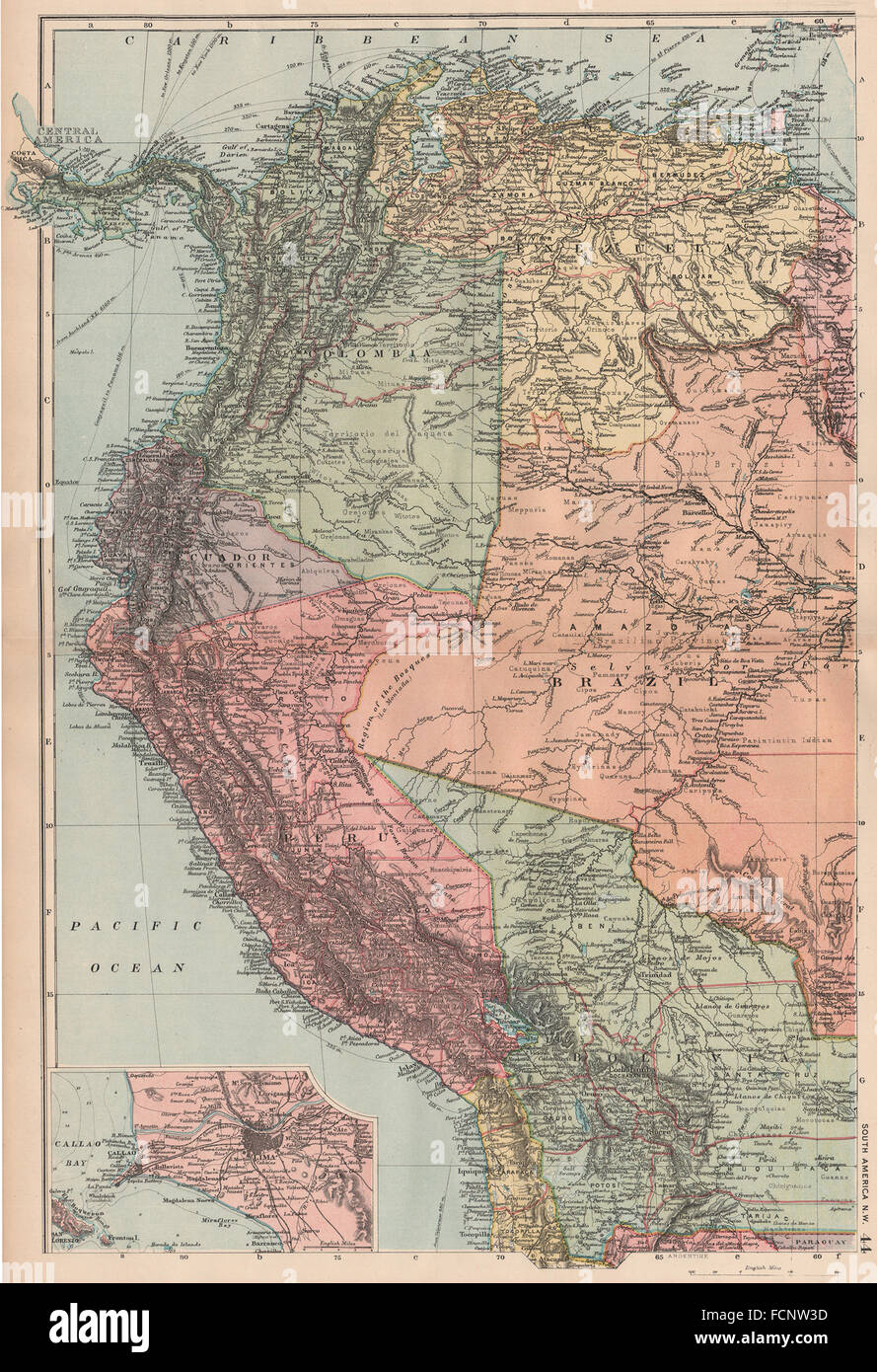 S AMERICA NW: Colombia Ecuador Peru Bolivia Venezuela Amazonos. Lima, 1893 map Stock Photo