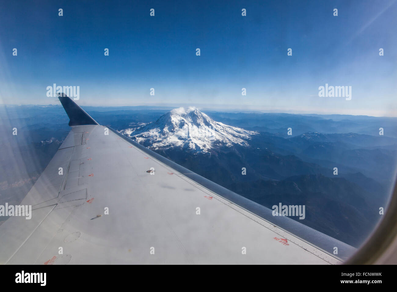 Mt. Rainier from airplane Stock Photo Alamy