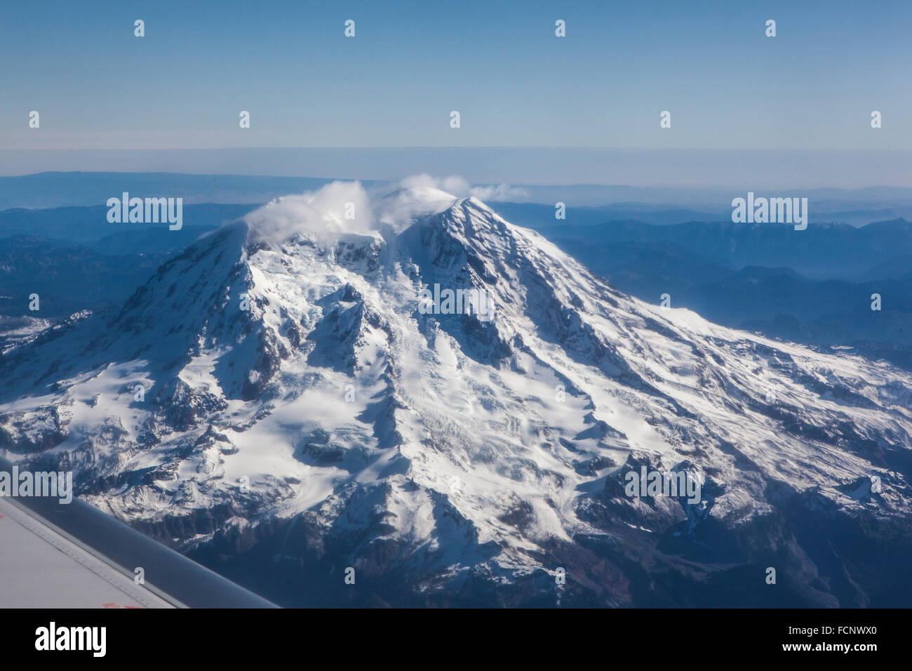 Mt. Rainier from airplane Stock Photo