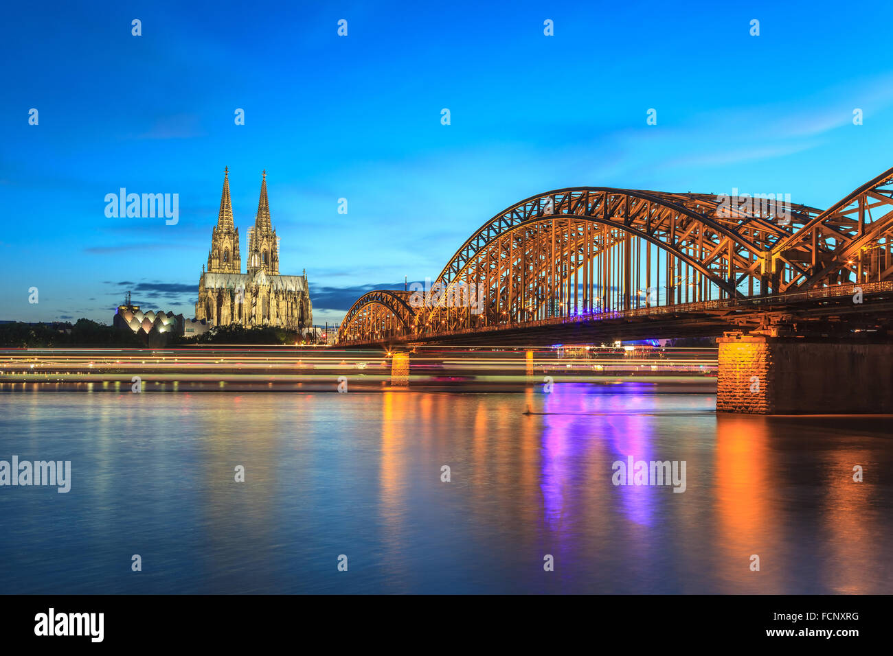 Cologne Cathedral and Hohenzollern Bridge , Cologne , Germany Stock Photo