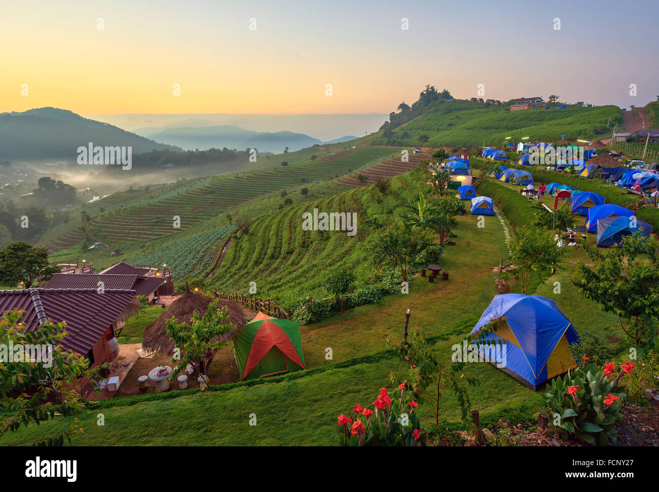 camping and sunrise on the mountain, Chiang Mai Thailand Stock Photo - Alamy