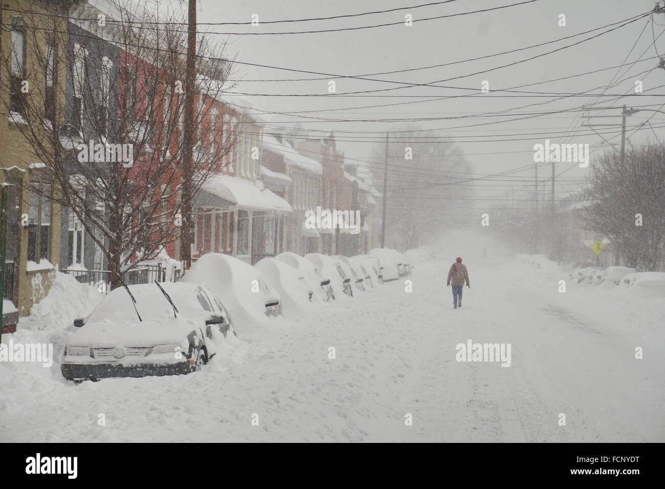 blizzard conditions, downtown Lancaster, Pennsylvania, USA Stock Photo