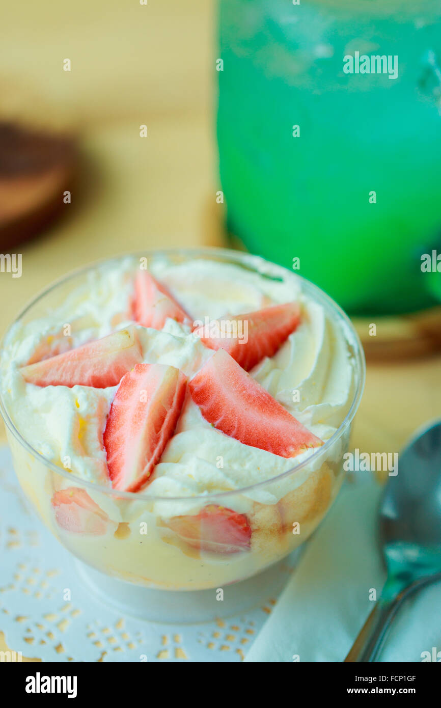 strawberry trifle desserts with fresh whipped cream Stock Photo