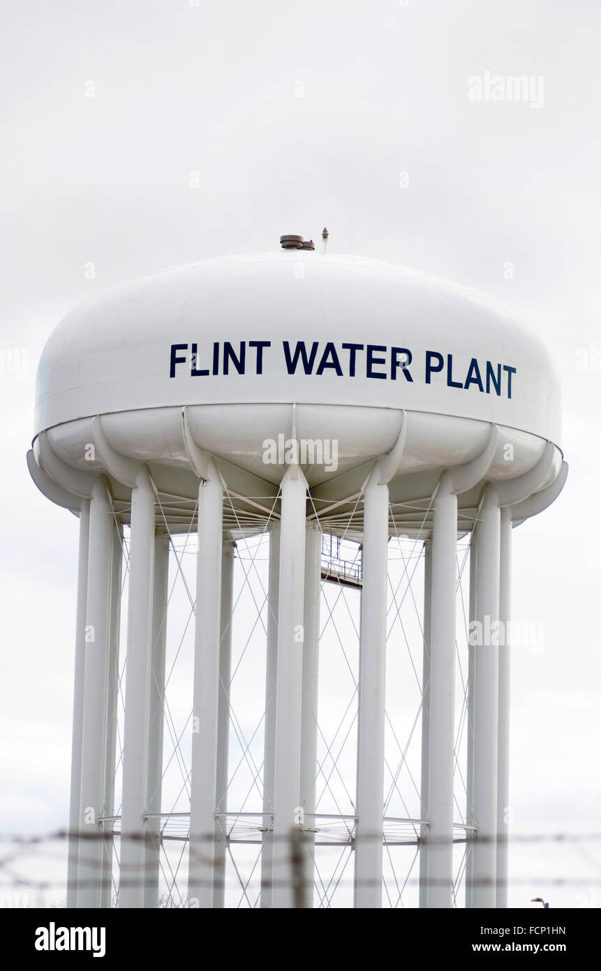 Flint Water Plant Tower Stock Photo