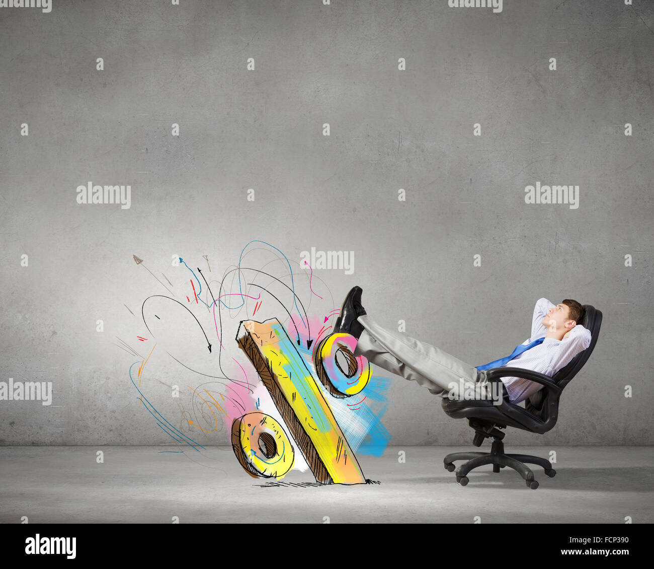 Confident businessman sitting on chair with legs up Stock Photo - Alamy