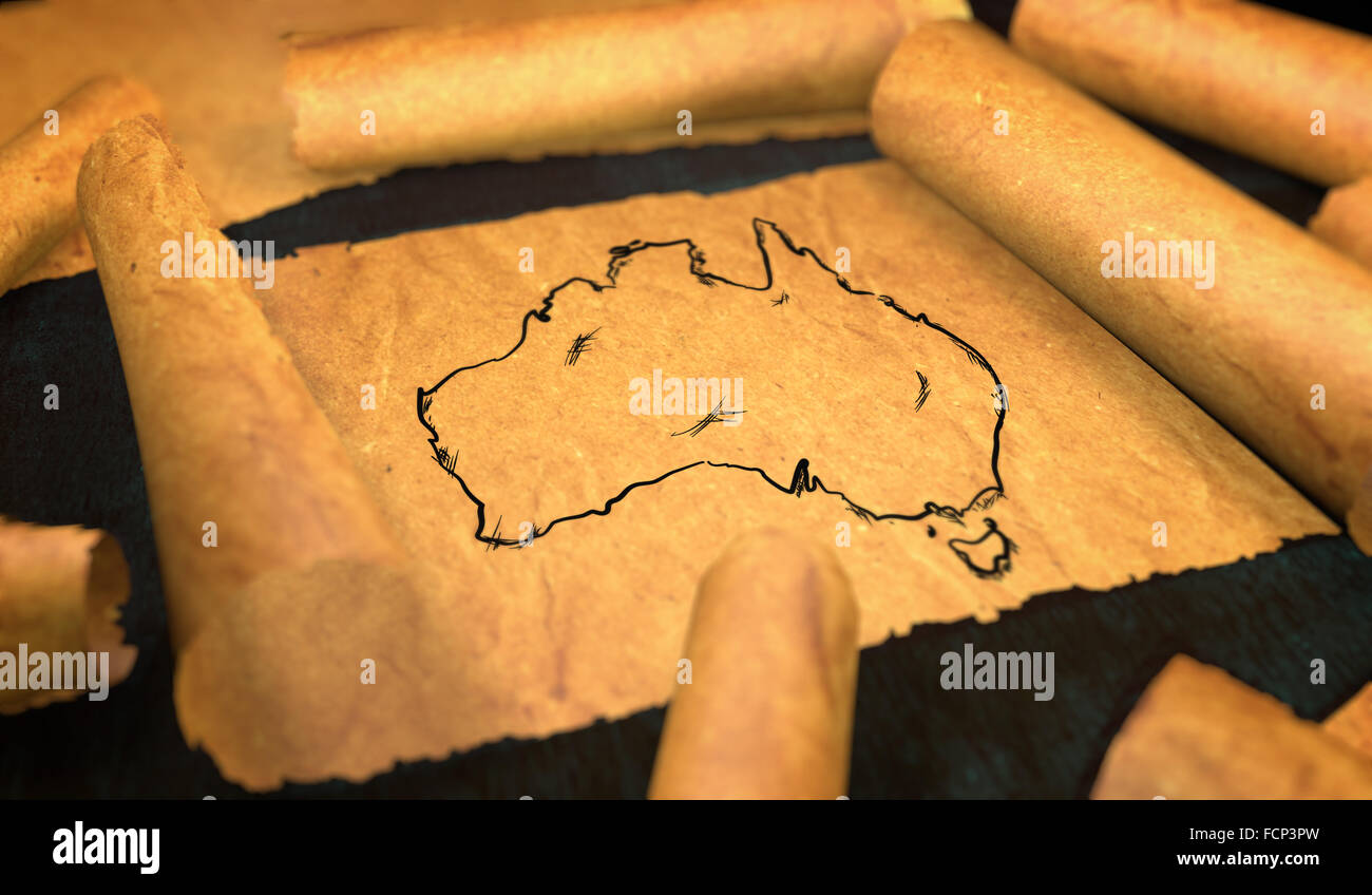Australia Map Drawing Unfolding Old Paper Scroll 3D Stock Photo - Alamy