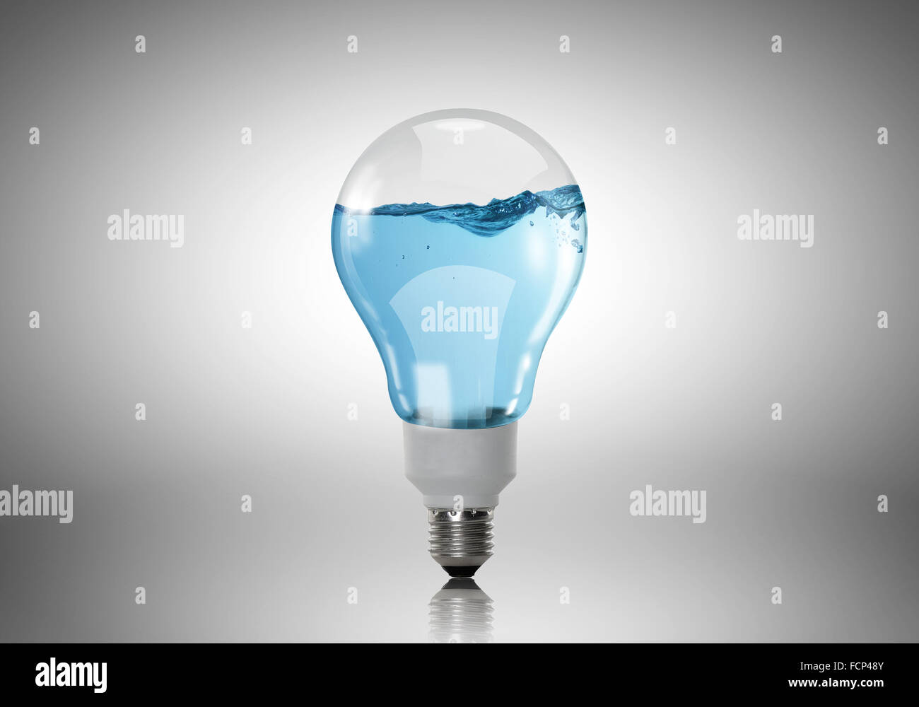 Conceptual image with light bulb filled with clear water Stock Photo ...
