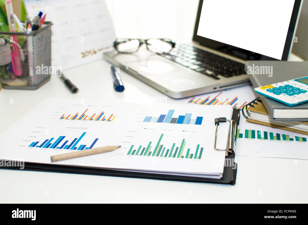 business market graphs analysis report Stock Photo Alamy