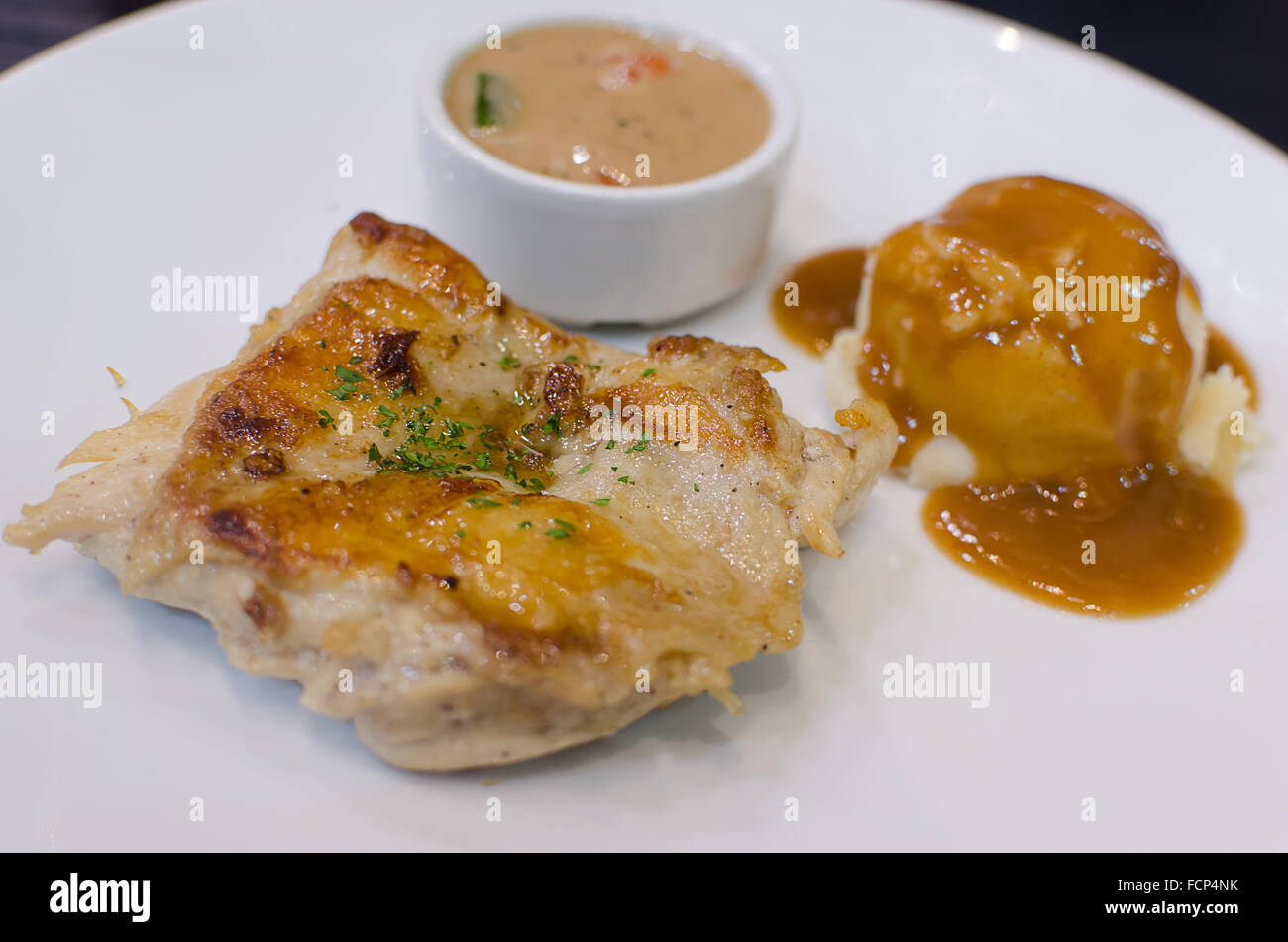 Chicken steak with black pepper sauce Stock Photo Alamy