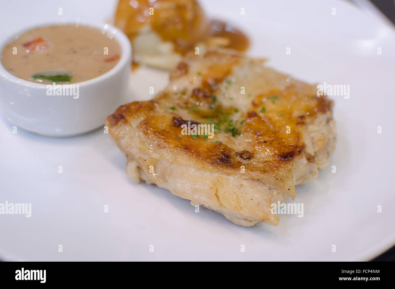 Chicken steak with black pepper sauce Stock Photo Alamy