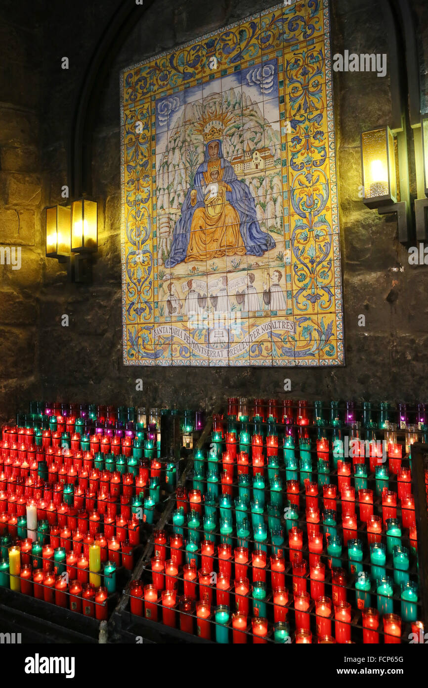 Prayer candles in Montserrat Abbey, near Barcelona, Spain Stock Photo