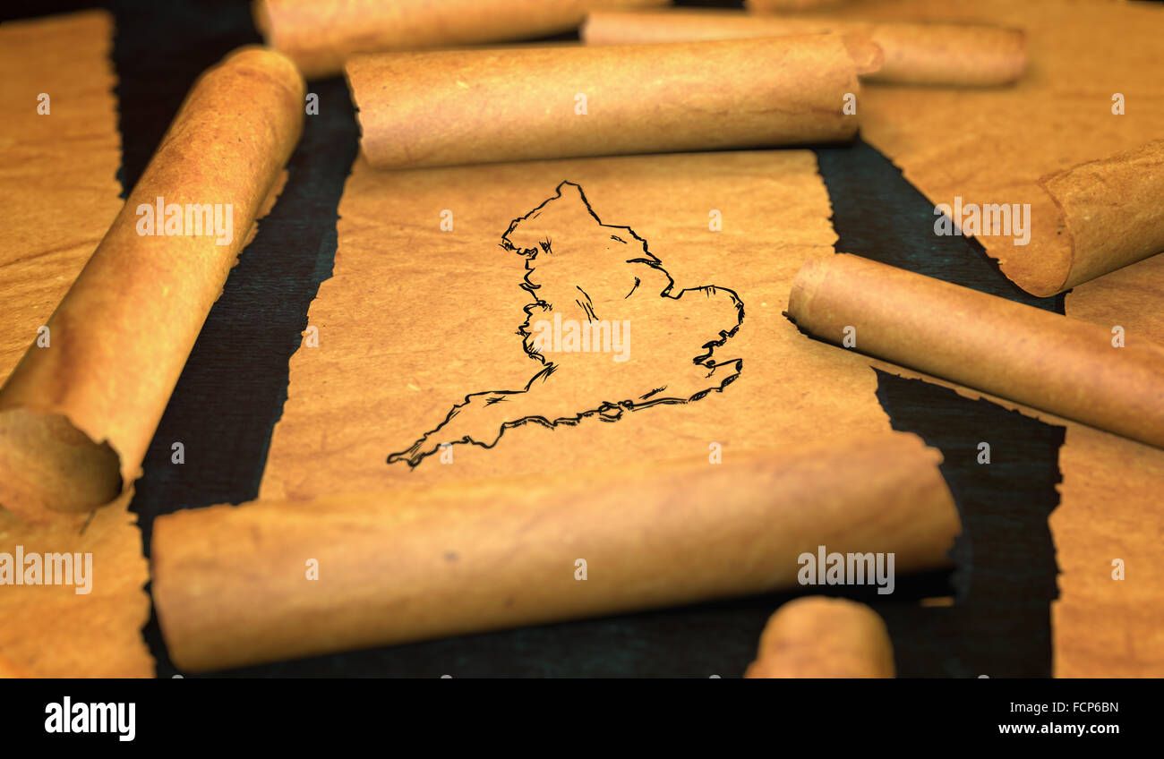 England Map Drawing Unfolding Old Paper Scroll 3D Stock Photo - Alamy