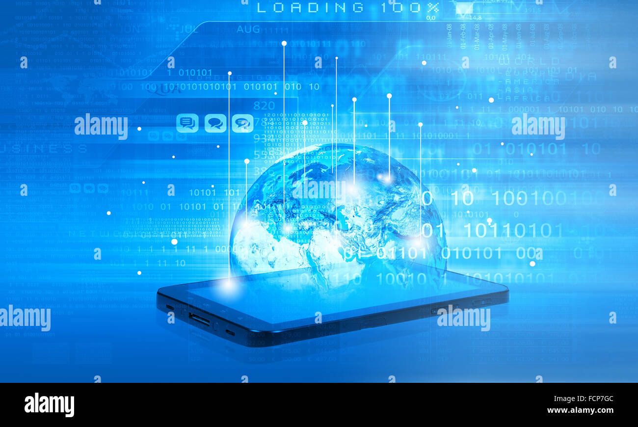 Modern communication technology concept with mobile phone on high tech