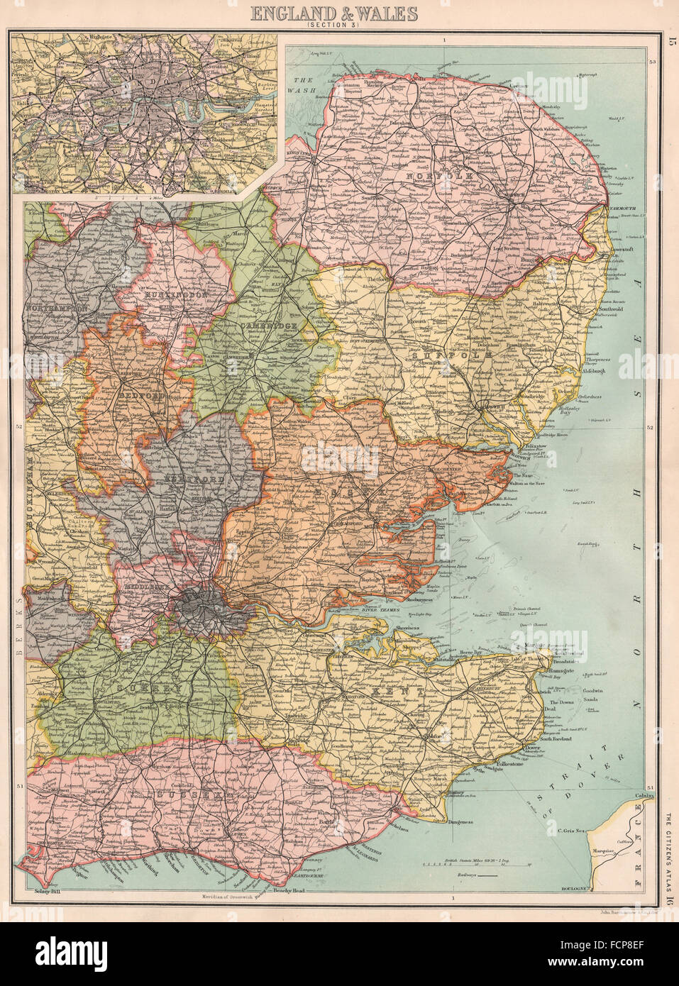 EASTERN ENGLAND: East Anglia Home Counties East Midlands London, 1898 old map Stock Photo