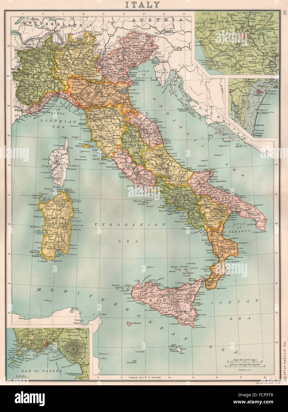 ITALY: before incorporation of South Tyrol & Trieste. BARTHOLOMEW, 1898 map Stock Photo