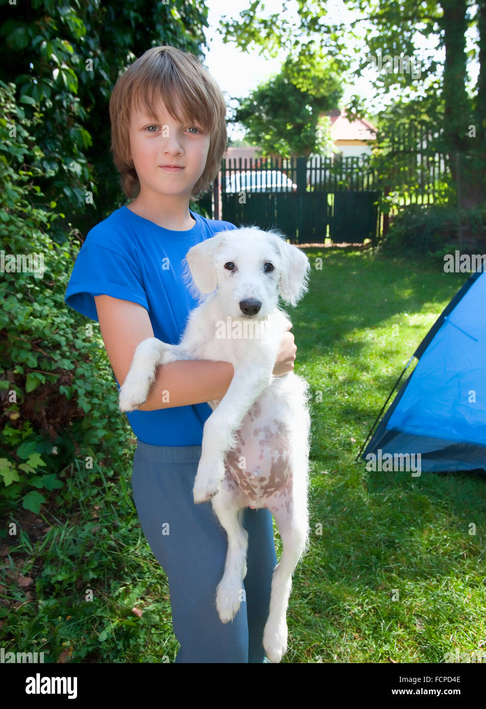Portrait of a Boy with his Pet Dog Stock Photo