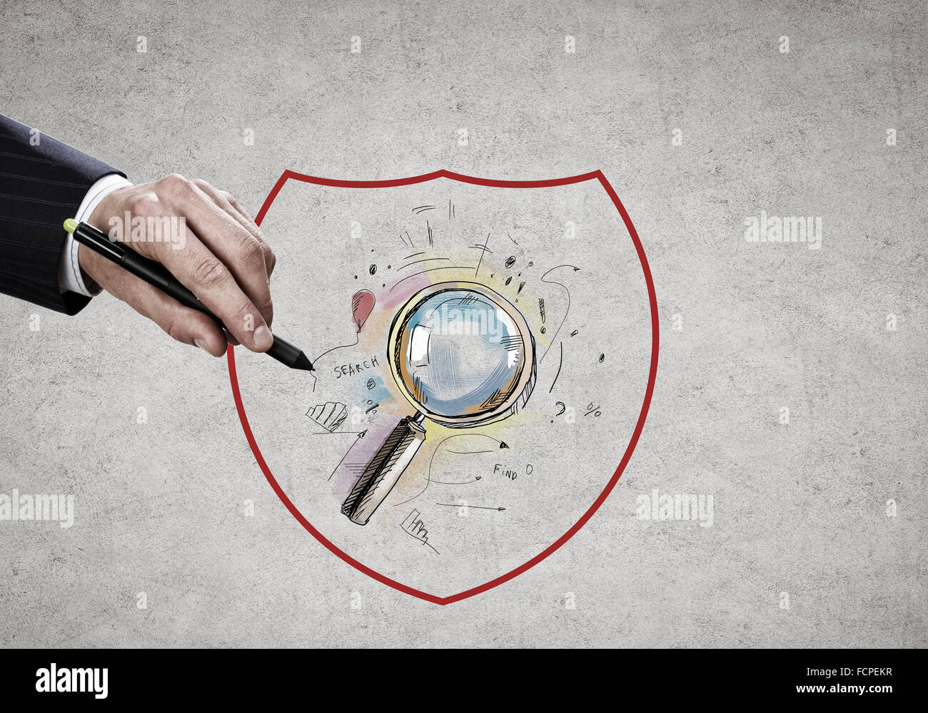 Close up of businessman hand drawing search icon Stock Photo - Alamy