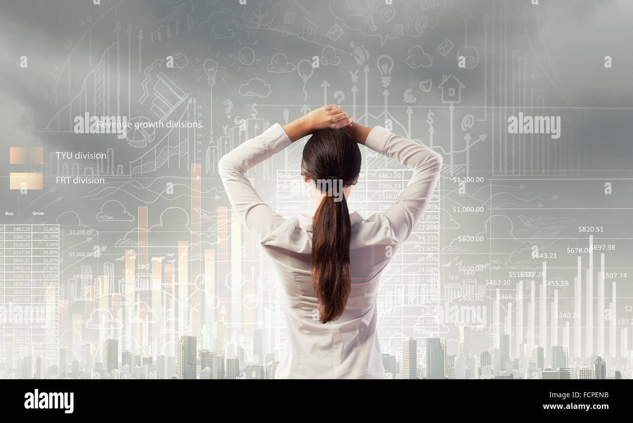 Rear view of businesswoman looking at business marketing strategy Stock ...