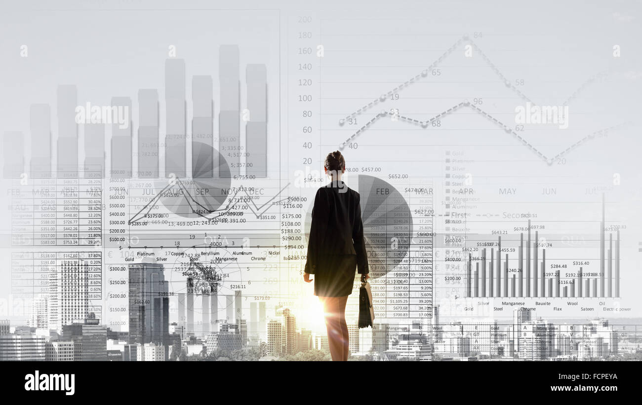 Rear view of businesswoman looking at business marketing strategy Stock ...