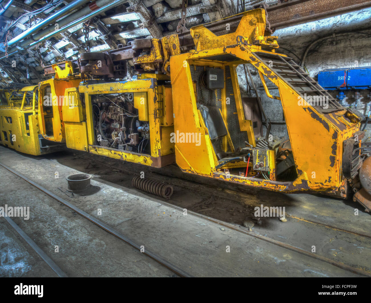 Ruda Slaska, Poland - November 05, 2015:  A train  to transport miners and coal in a coal mine. Stock Photo