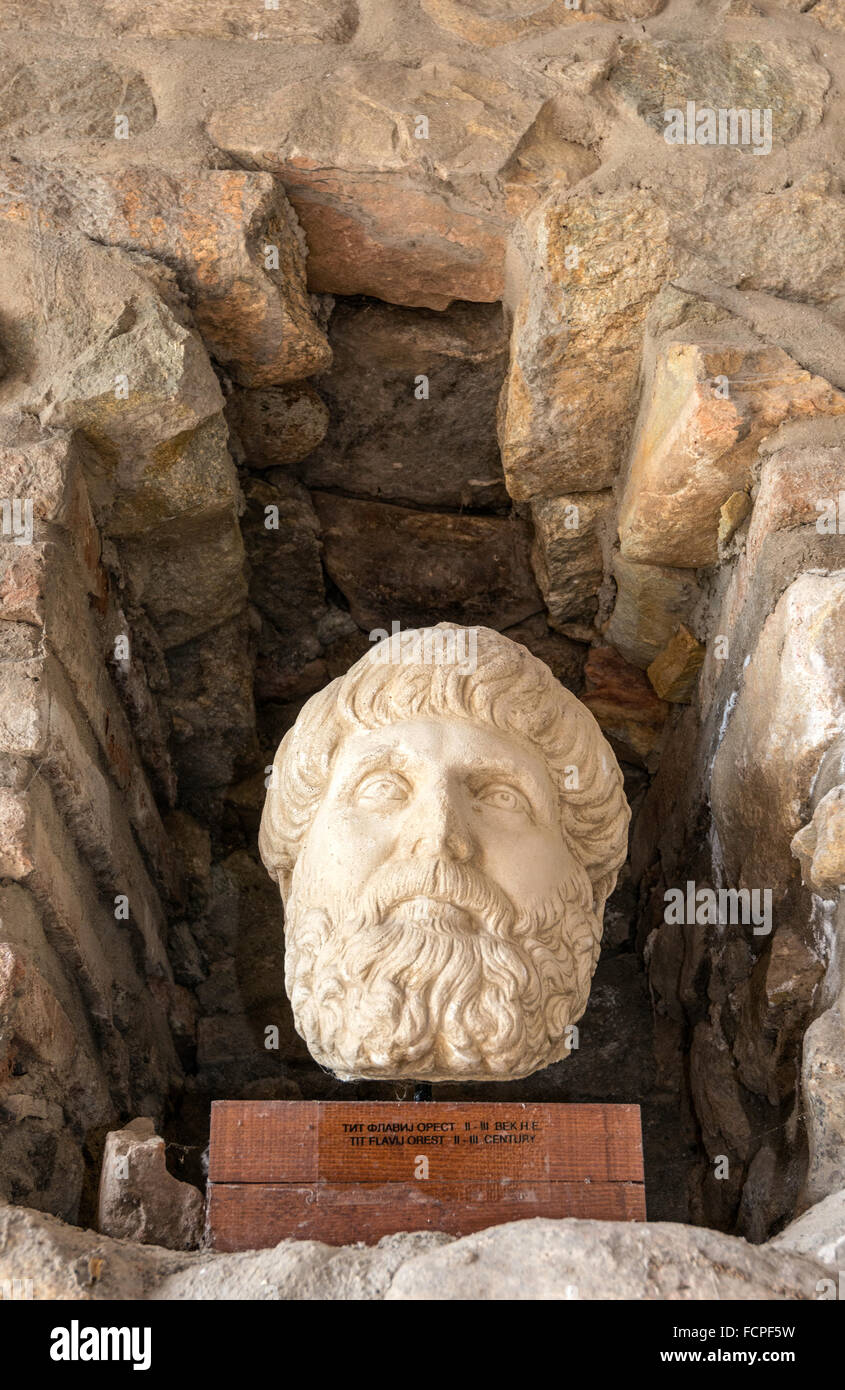 Titus Flavius Orestes, museum at Heraclea Lyncestis, ancient Greek and Roman city ruins, near Bitola, Republic of North Macedonia Stock Photo