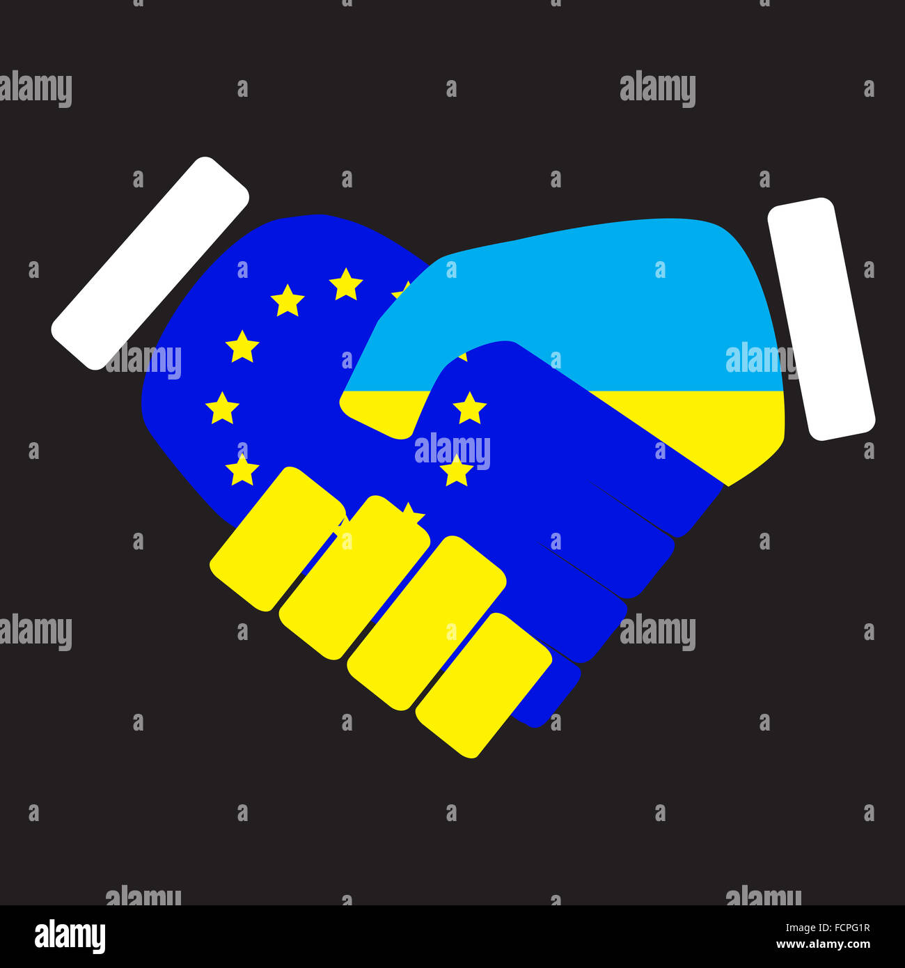 Symbol sign handshake European Union and Ukraine. Flag european and ukraine, eu cooperation with ukraine,  friendship nation. Stock Photo