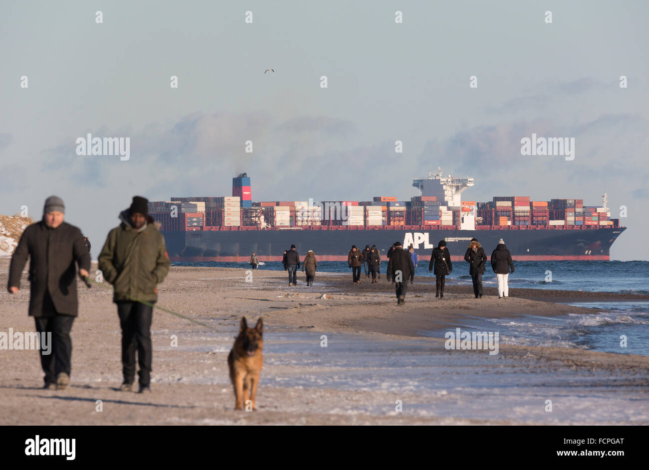 Container ship passes Skagen. Stock Photo