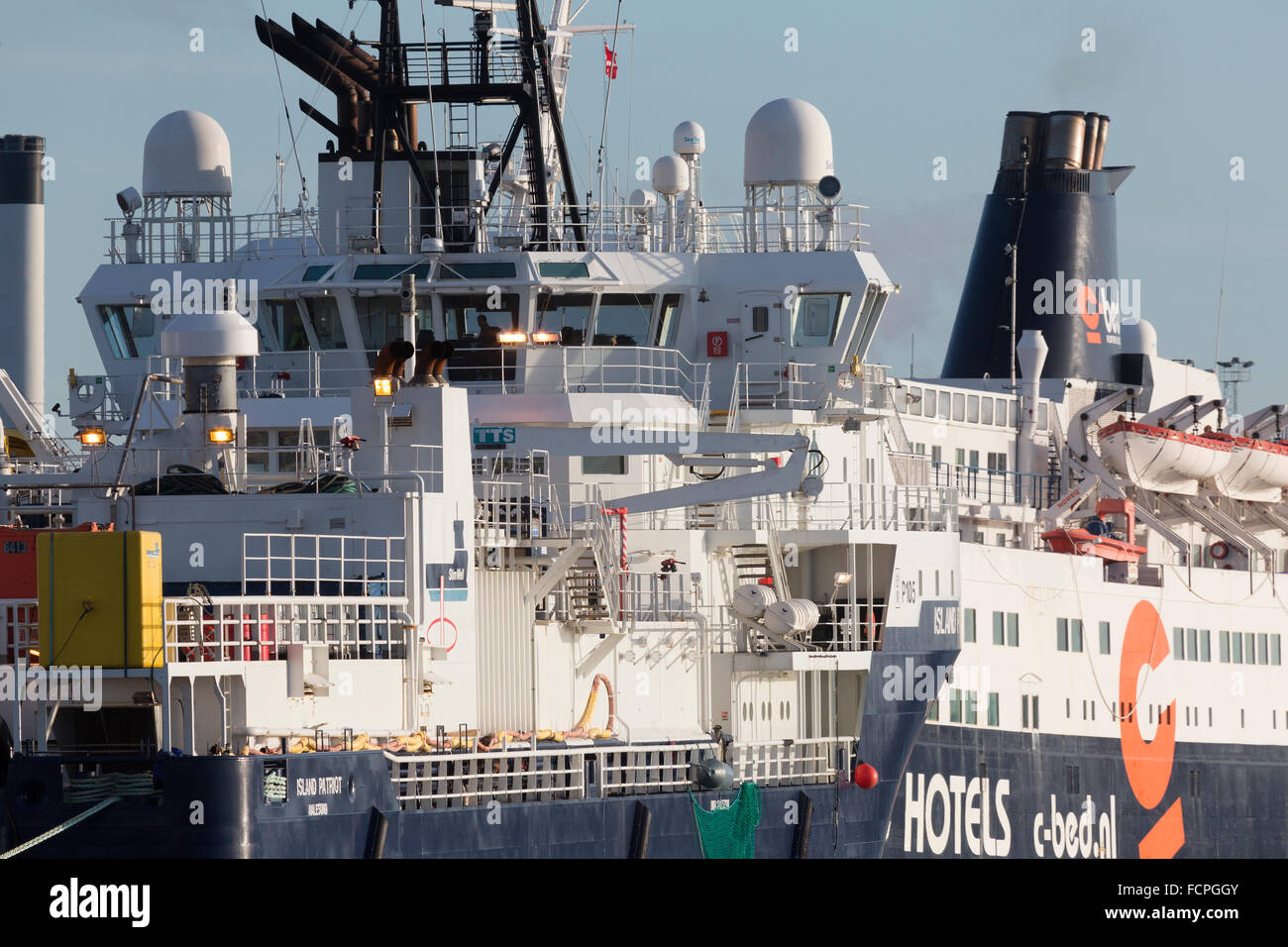 Oil and wind energy support vessel at Esbjerg. Stock Photo