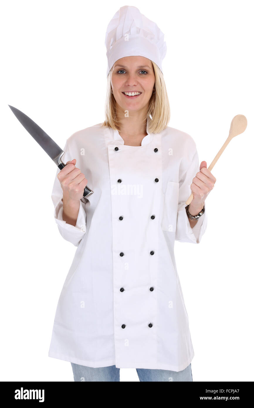Young female cook cooking woman job isolated on a white background Stock Photo