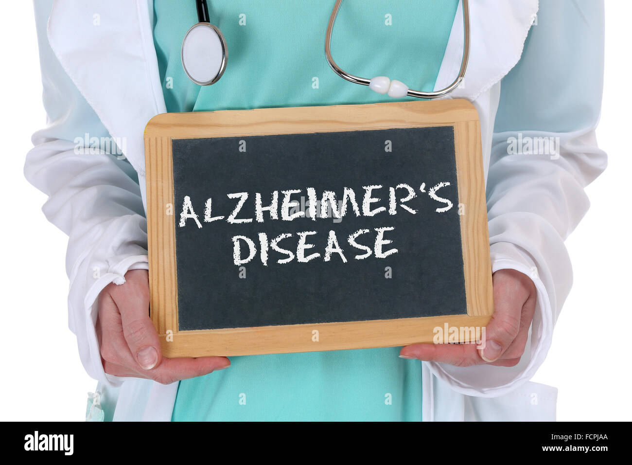 Alzheimers disease Alzheimer Alzheimer's ill illness healthy health doctor with sign Stock Photo