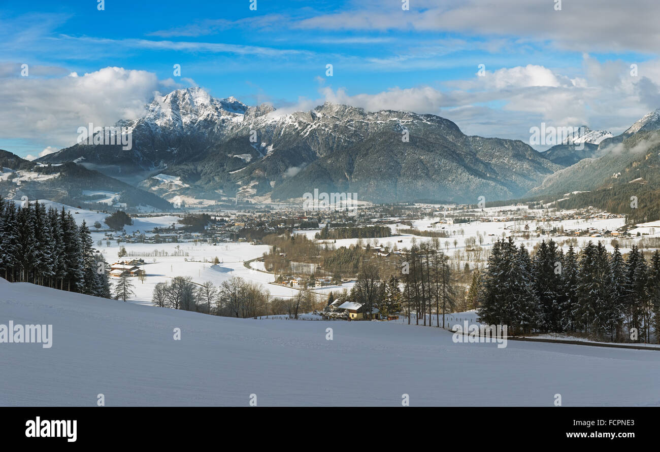 Wintery mountain range in Tyrol, Saalfelden, Austria Stock Photo