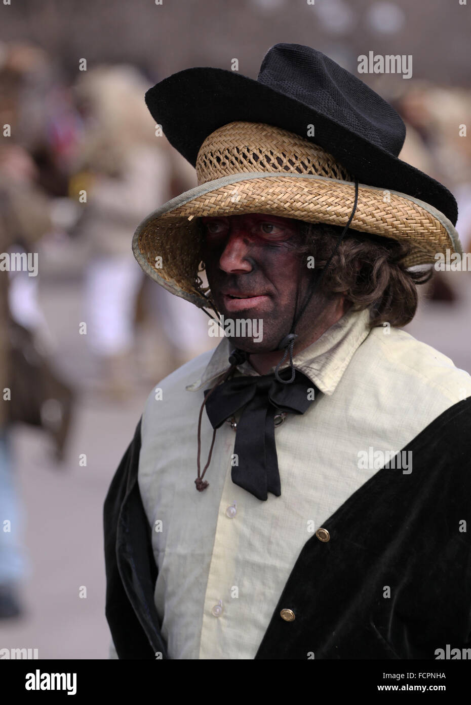 Bulgaria - jan 31, 2015: Man in traditional masquerade costume is seen at the the International Festival of the Masquerade Games Stock Photo
