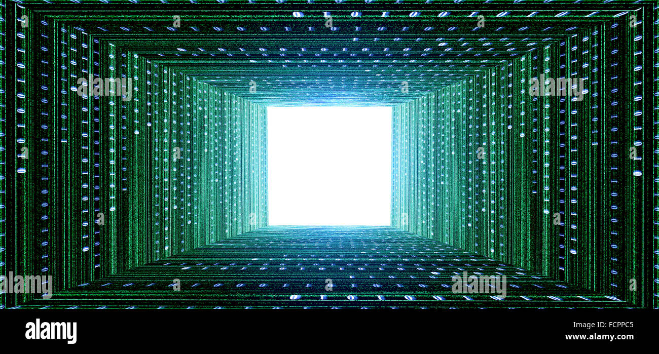 green matrix tunnel and light at the end Stock Photo