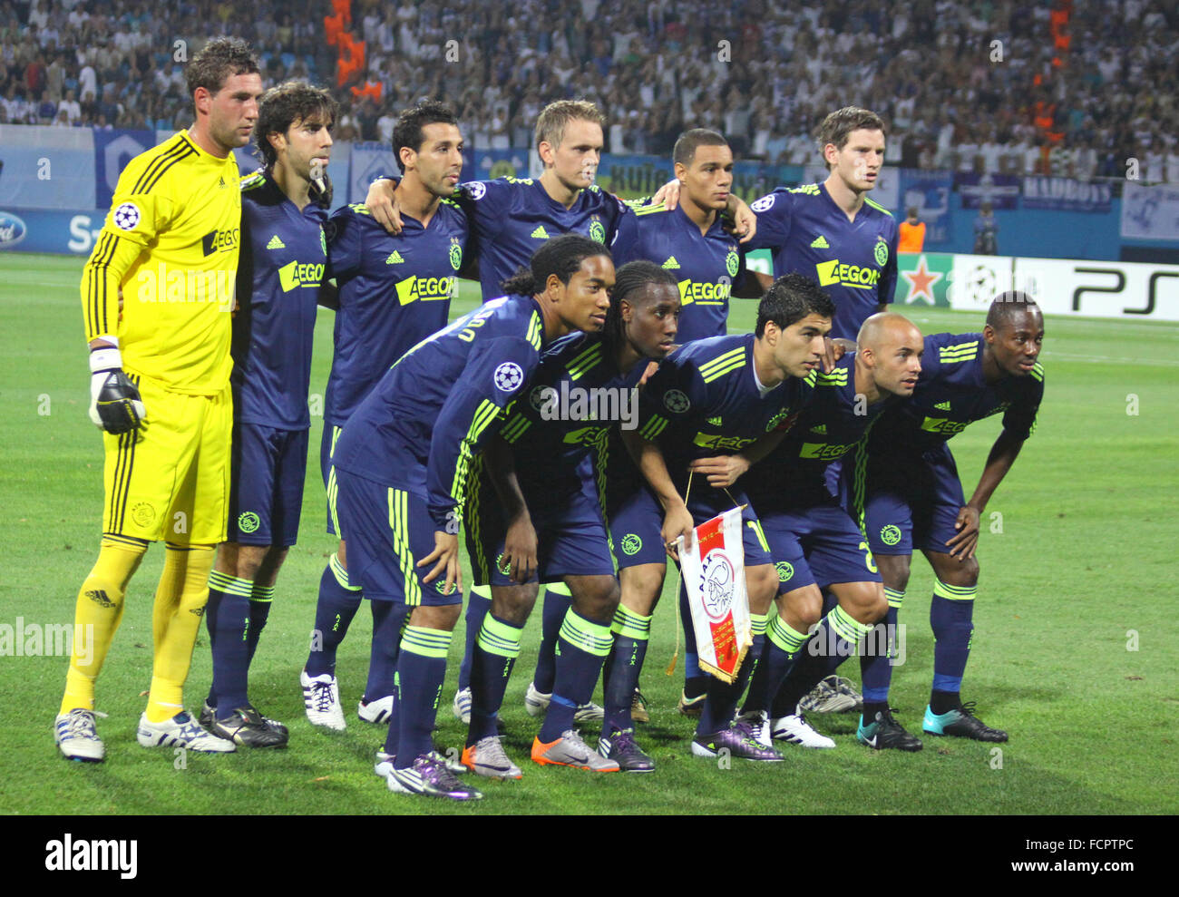 AFC Ajax team pose for a group photo before UEFA Champions League play-off game against FC Dynamo Kyiv Stock Photo