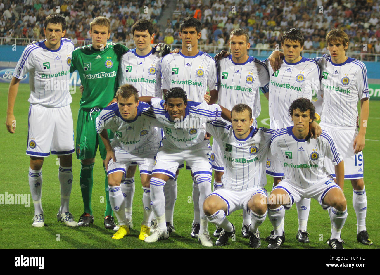 FC Dynamo Kyiv team pose for a group photo before UEFA Champions League play-off game against AFC Ajax Stock Photo
