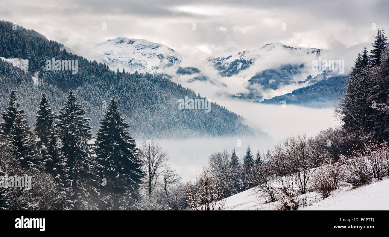 Zillertal at a winter day, Tyrol, Austrian Alps Stock Photo