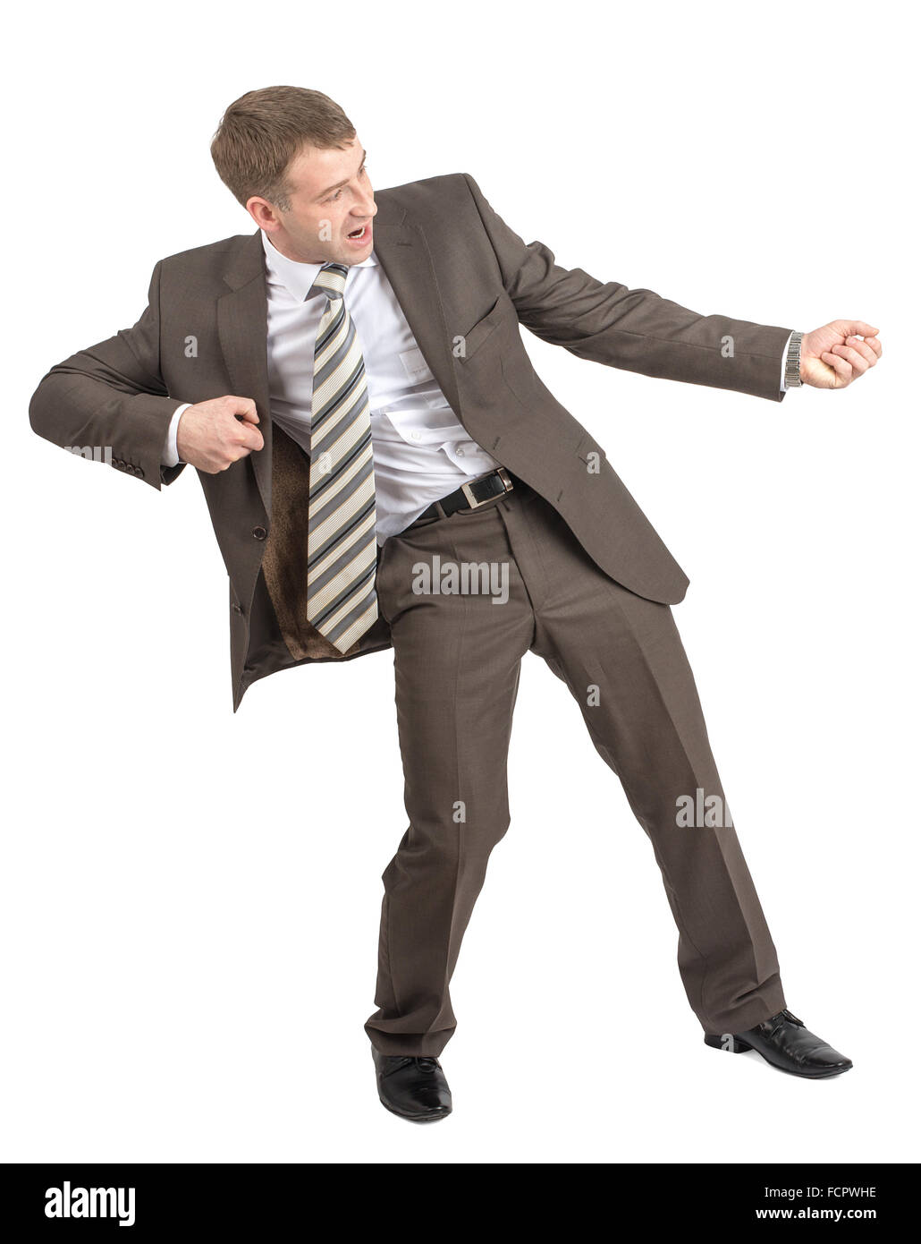 Businessman pulling invisible rope Stock Photo - Alamy