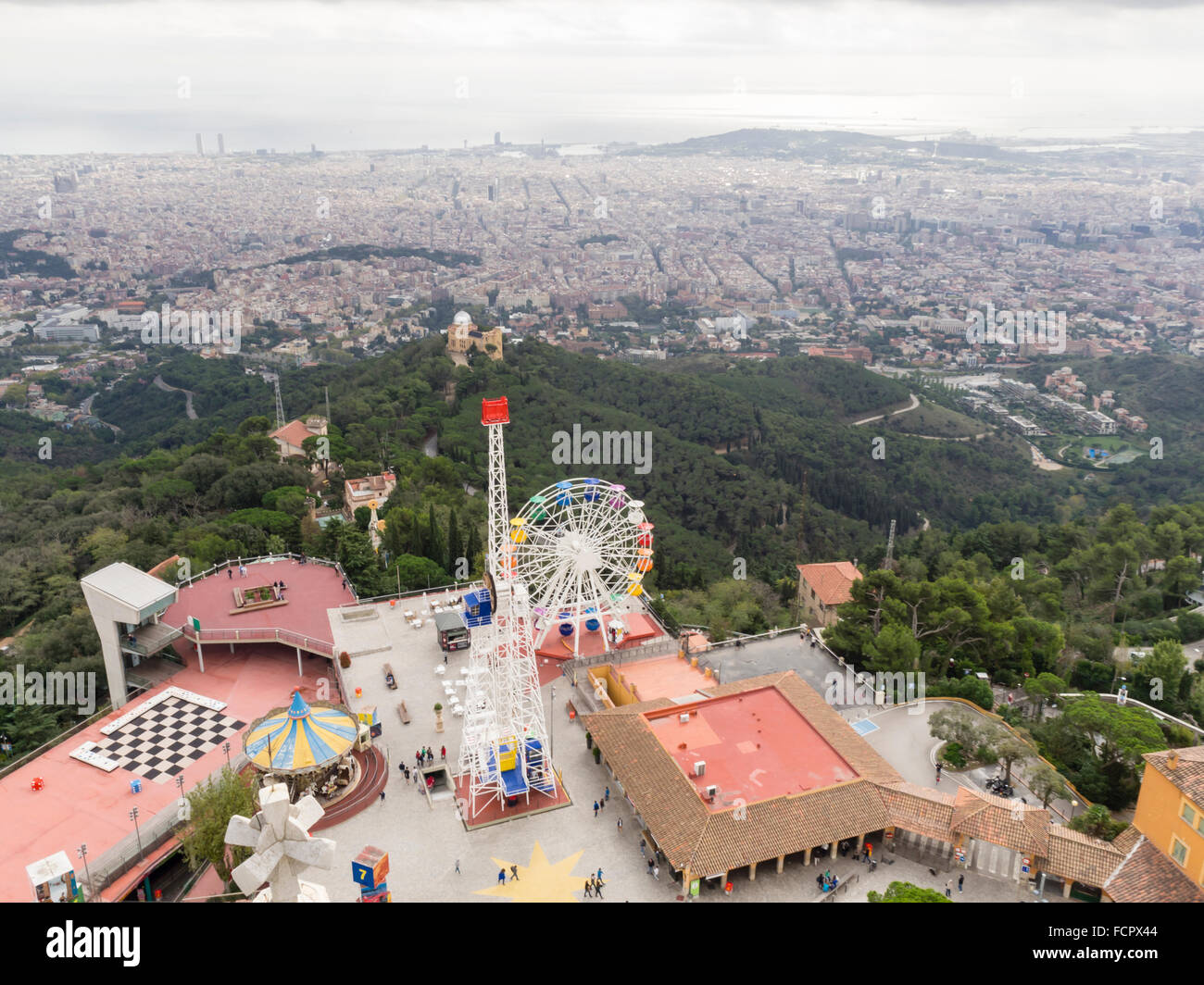 Amusement park on top of Tibidabo Mountain, Barcelona, Spain. Stock Photo