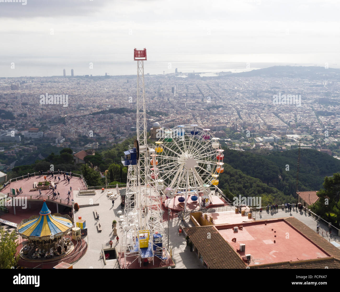 Amusement park on top of Tibidabo Mountain, Barcelona, Spain. Stock Photo