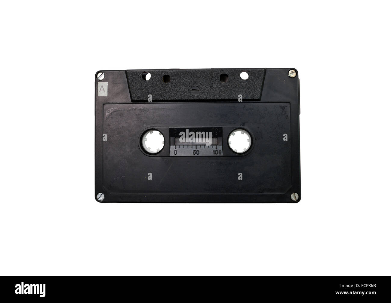 black retro audio tape without label over white Stock Photo