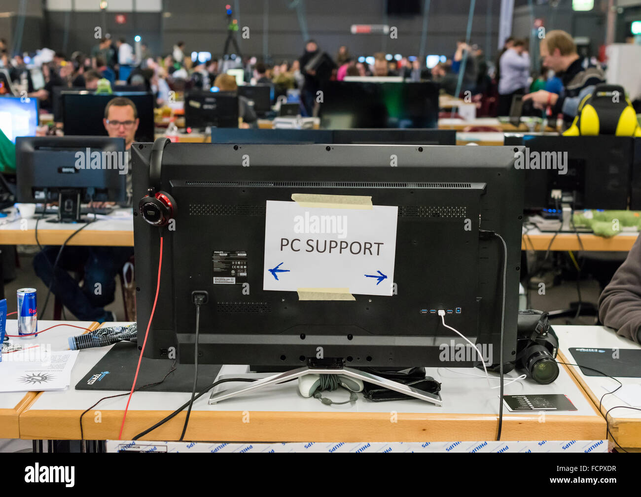 Technical support desk at NetGame, Switzerland's largest computer game convention. Stock Photo