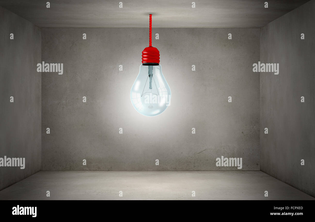 Conceptual image of light bulb on wall with sketches of ideas Stock Photo