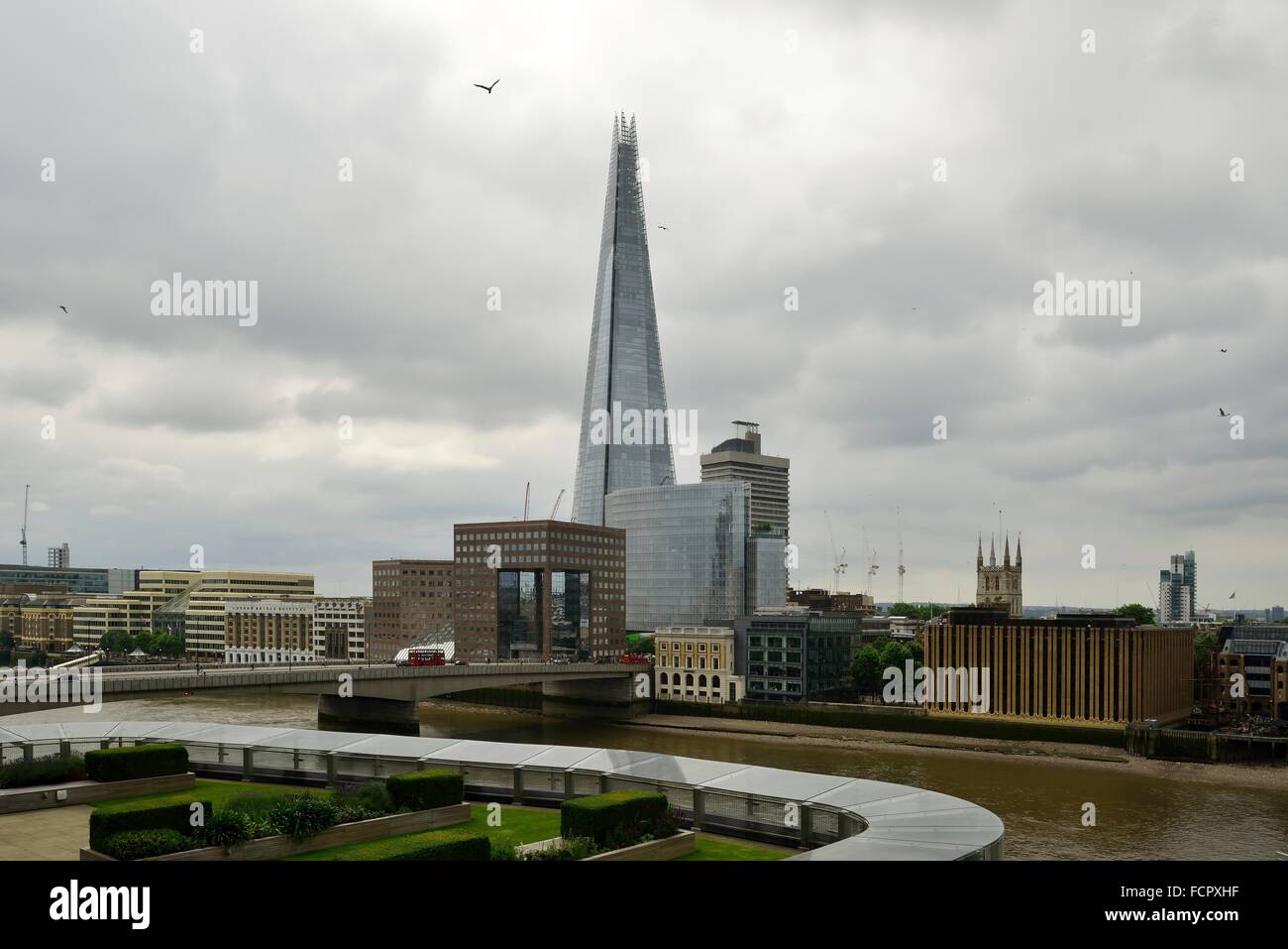 View of the Shard and London Bridge from Nomura Building Roof Garden Stock Photo