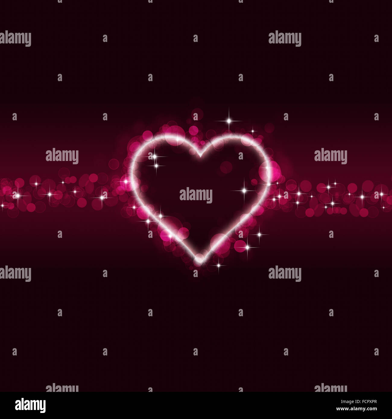 abstract valentine red background with blurred lights and hearts Stock Photo