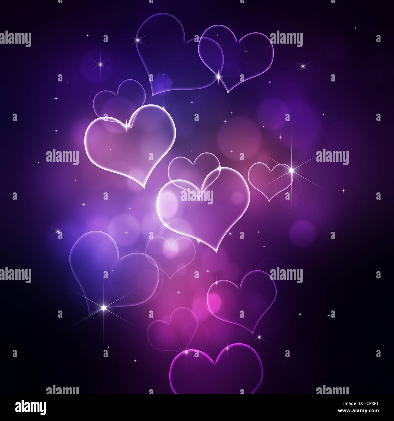 abstract multicolor blurry bokeh heart lights holiday background Stock Photo