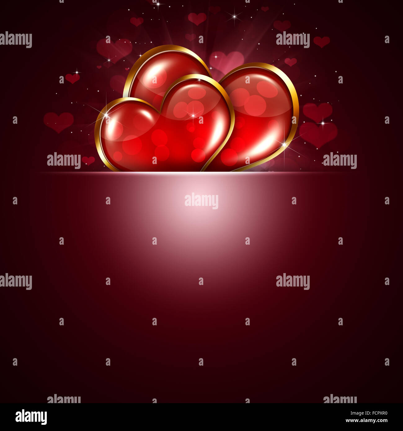two lovely valentine hearts with bokeh lights and stars Stock Photo