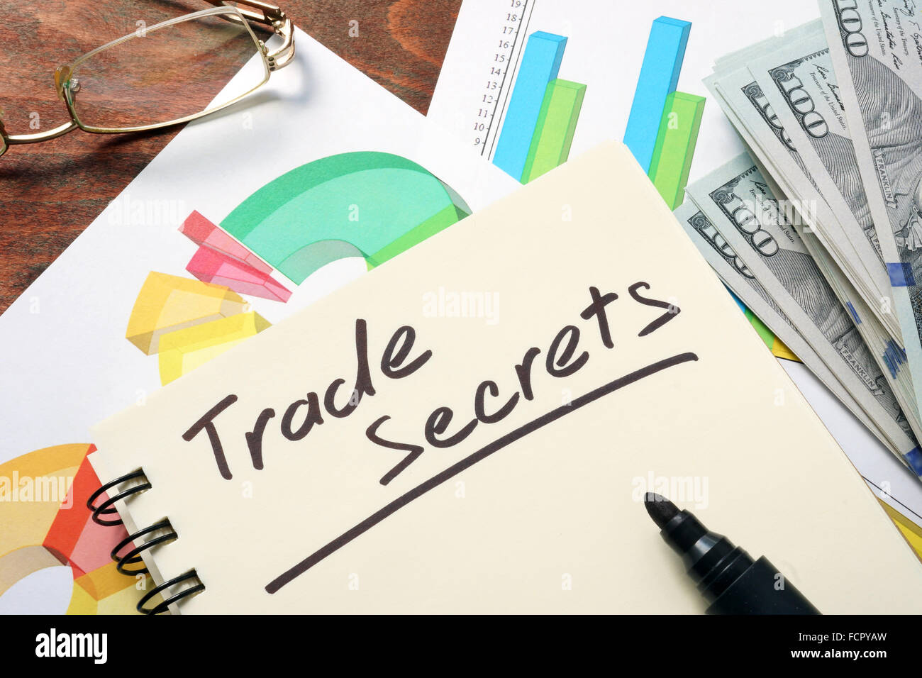 Trade Secrets  concept on a paper with charts. Stock Photo